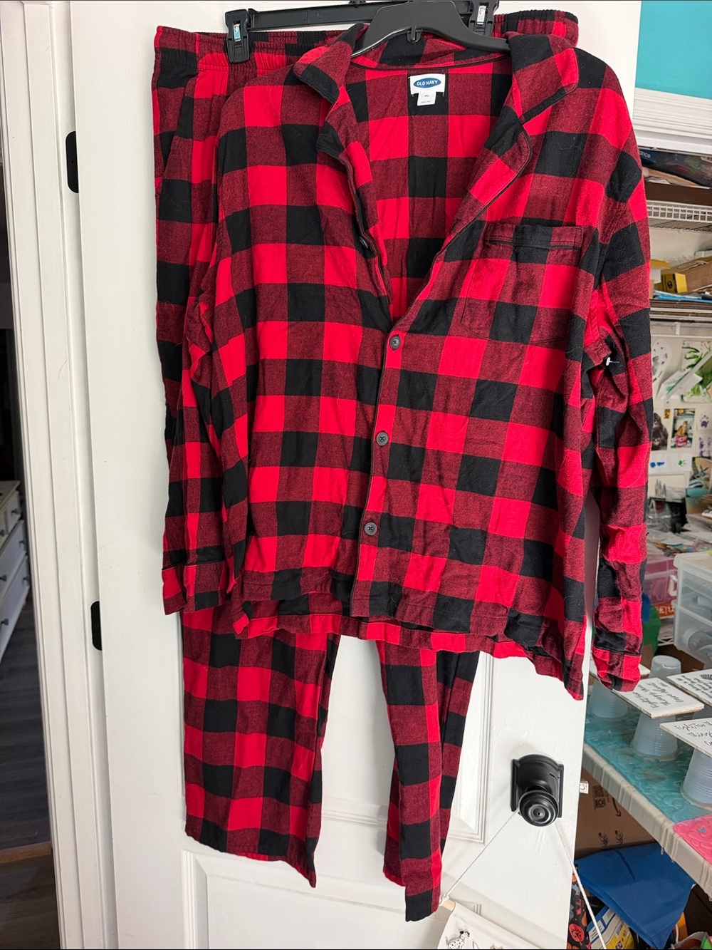 Old Navy Red and Black Buffalo Plaid Adult Pajama Set